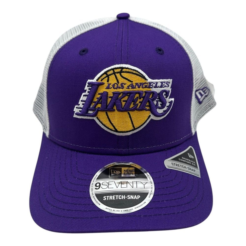 New Era 9Seventy Los Angeles Lakers Snapback Hat‎ Cap Purple Stretch Snap Mesh